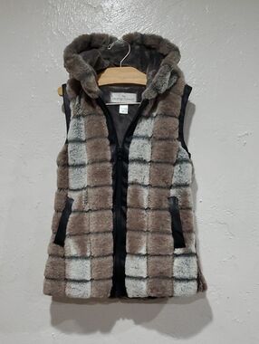 American Widgeon Faux Fur Hooded Vest With Faux Leather Trim